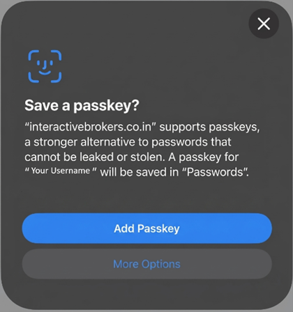 The add passkey dialogue on the iphone. 